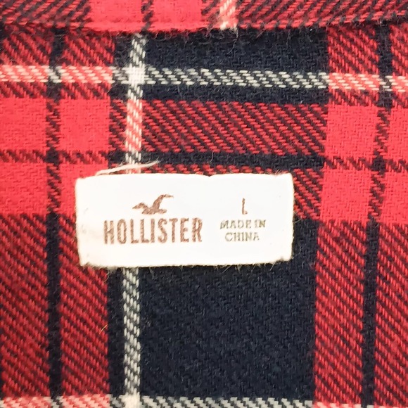 Hollister Flannel Shirt L  Women's Red Blue Plaid Button Down Cotton‎ Top - Picture 3 of 7